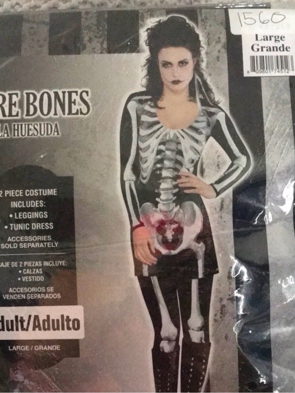 Amscan Black White Skeleton Tunic and Leggings with Red Pelvic Accent